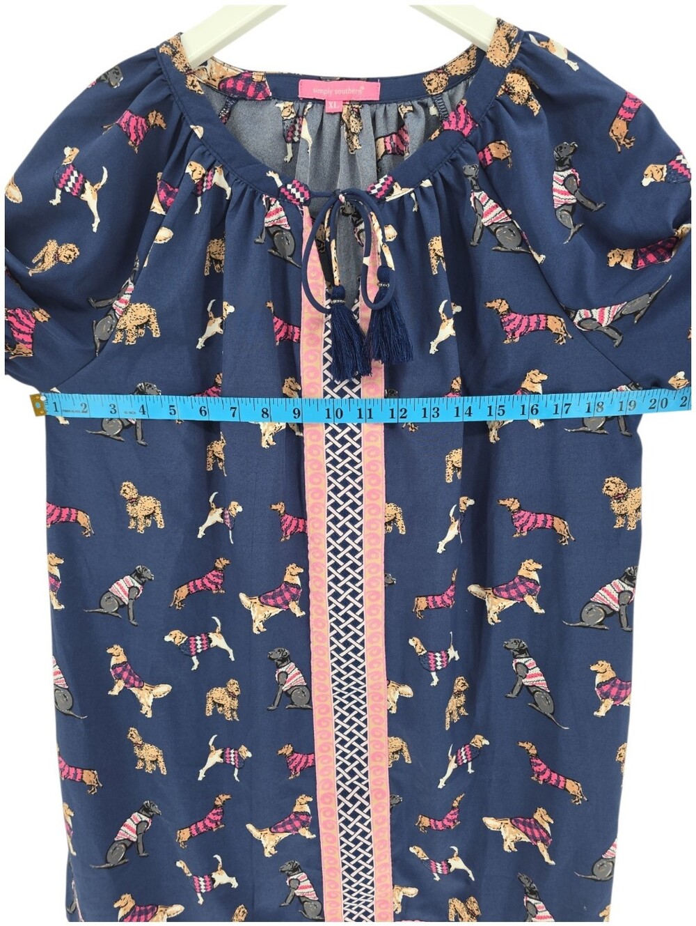 Simply Southern Ruffled Sleeve Dress Size XL Dog Print Navy & Pink - Picture 6 of 10